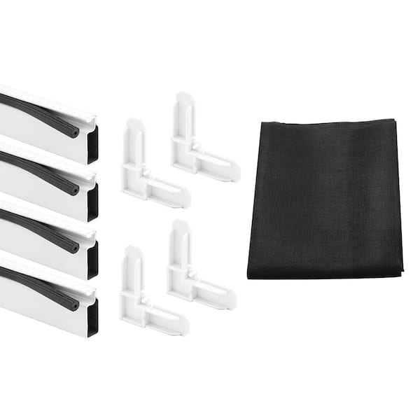 7/16 in. x 3/4 in. x 60 in. Aluminum Screen Frame Kit with Vinyl Spline Square Corner and Fabric in White