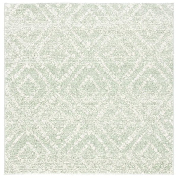 Adirondack 8 ft. x 8 ft. Square Green/Ivory Multi-Diamonds Area Rug