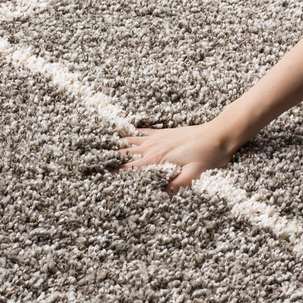 Grey and Ivory Diamond Shag Synthetic 10' x 14' Area Rug