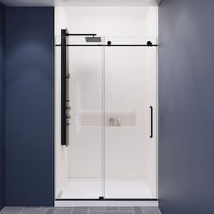 Leon 48 in. W x 76 in. H Sliding Frameless Shower Door/Enclosure in Matte Black with Tsunami Guard Clear Glass