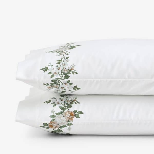 Legends Hotel Blooming Melody Border Wrinkle-Free Sateen White Multi Standard Pillowcase (Set of 2)