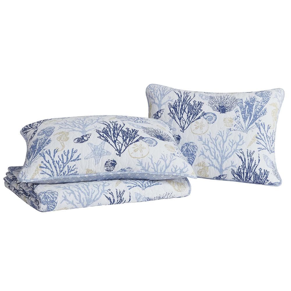 Twin Blue Cotton Reversible Nautical Quilt Set