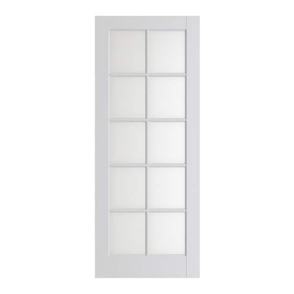 30 in. x 80 in. 10-Lite Solid Core Clear Glass White Primed MDF Interior Door Slab Only No Hardware Included