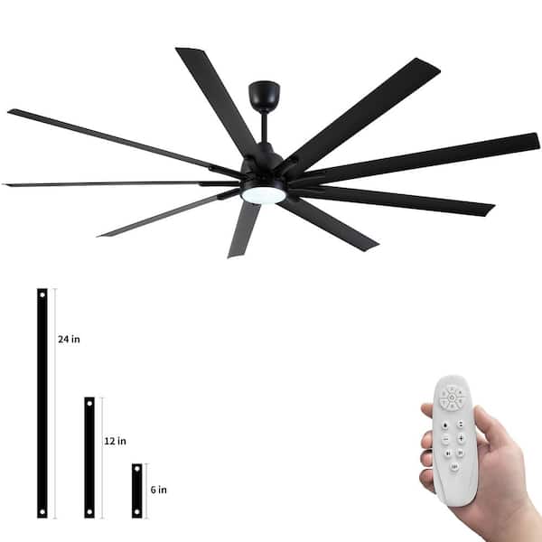 YUHAO 84 in. Industrial Indoor Large Black Ceiling Fans with LED Light Kit for Patio, Remote and DC Reversible Motor Included