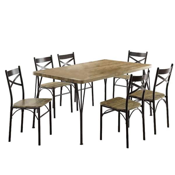 Weathered Brown Wooden Dining Table Set, Weathered Wood Dining Table Set