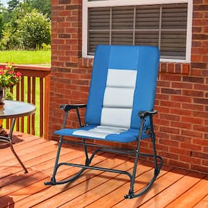 Blue Foldable Rocking Chair Enlarged Rocker Chair with Cotton Clip （Set of 2）