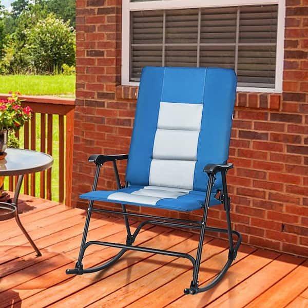 Blue Fabric Foldable Rocking Chair Enlarged Rocker Chair with Cotton Clip
