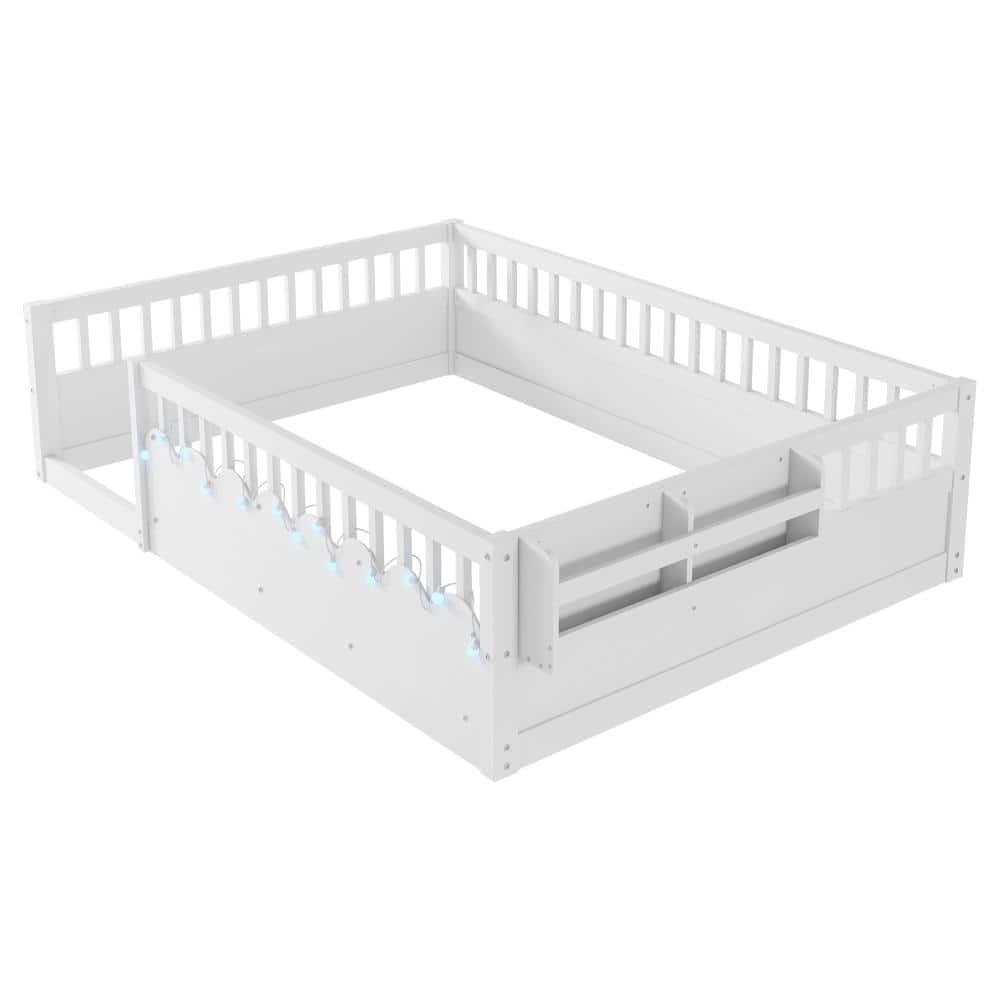 White Wood Frame Full Platform Bed with LED Light and Storage Shelf durable construction easy to install price history on PriceWatchPro