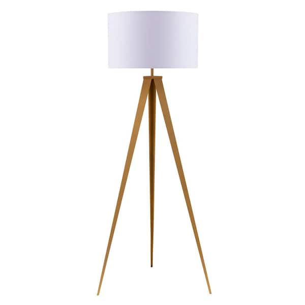 Teamson Home Romanza Matte Gold Tripod Floor Lamp with White Shade