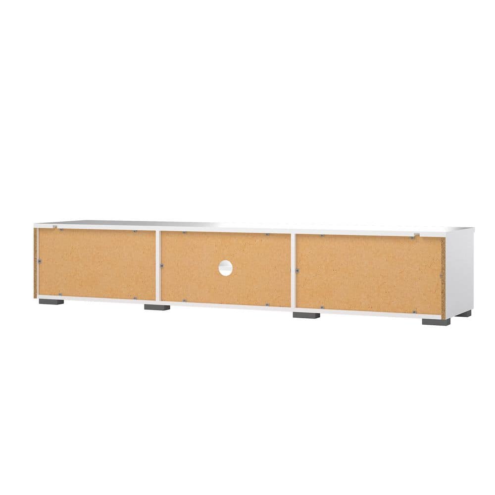 White Gloss Engineered Wood TV Stand with Cabinet and Shelves
