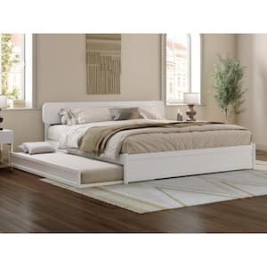 Capri White Solid Wood Frame King Platform Bed with Panel Footboard and Twin XL Trundle