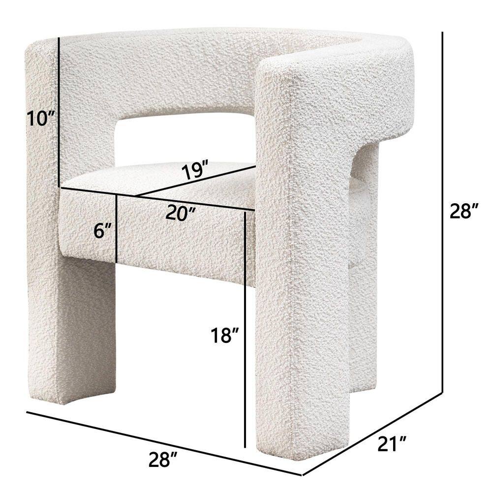 Set of 2 Cream Boucle Barrel Accent Chairs with Wood Frame