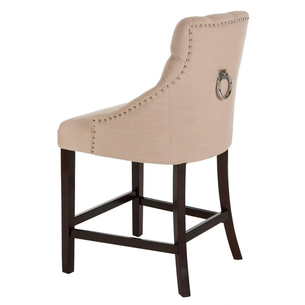 Eleni Beige Linen Tufted Wingback Counter Stools, Set of 2
