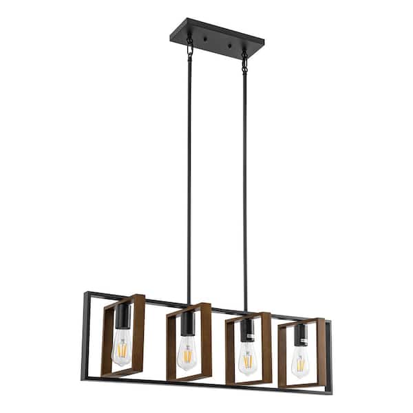 Briignite 4-Light Farmhouse Black and Bronze Rectangle Pendant Light, Adjustable Metal Hanging Fixture for Kitchen Island
