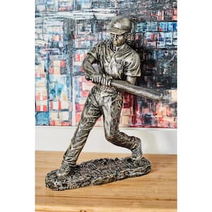 Silver Polystone Baseball Player Sculpture