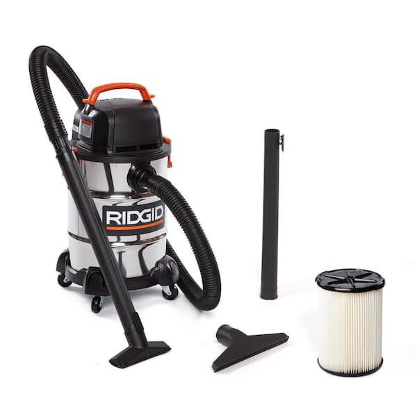 RIDGID 6 Gal. 4.25 Peak HP Stainless Steel Shop Vacuum WD6425 Wet Dry Vac with Filter, Locking Hose and Accessory Attachments