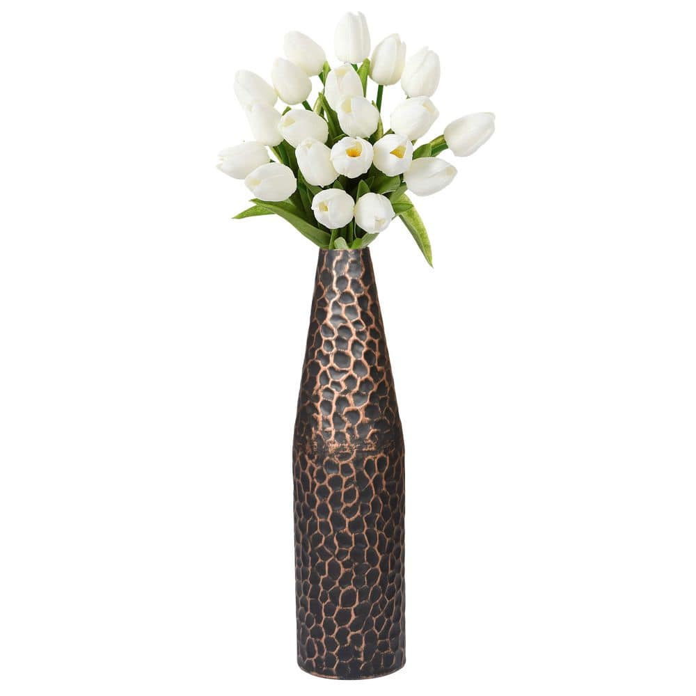 Black Hammered Metal Decorative Table Vase, 18-inch