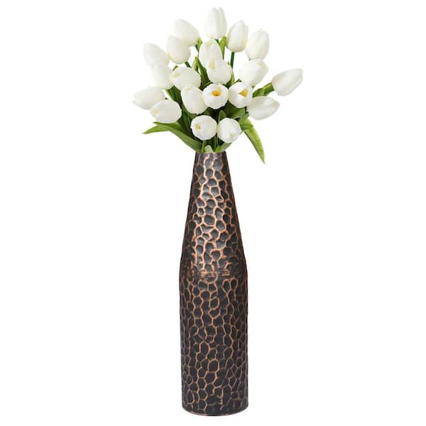 18 in. Black and Copper Hammered Metal Decorative Centerpiece Flower Table Vase Two Tone