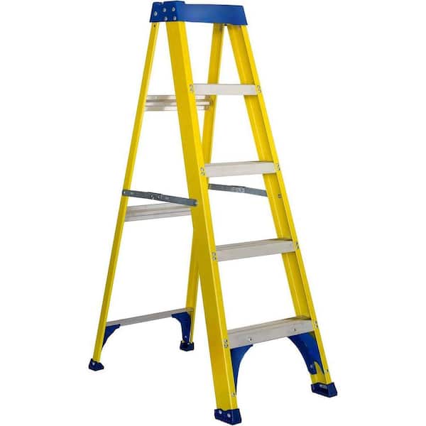5 ft. Fiberglass Leaning Step Ladder (8 ft. Reach), 250 lbs. Load Capacity Type I, Non-Conductive and Heavy Duty, Yellow