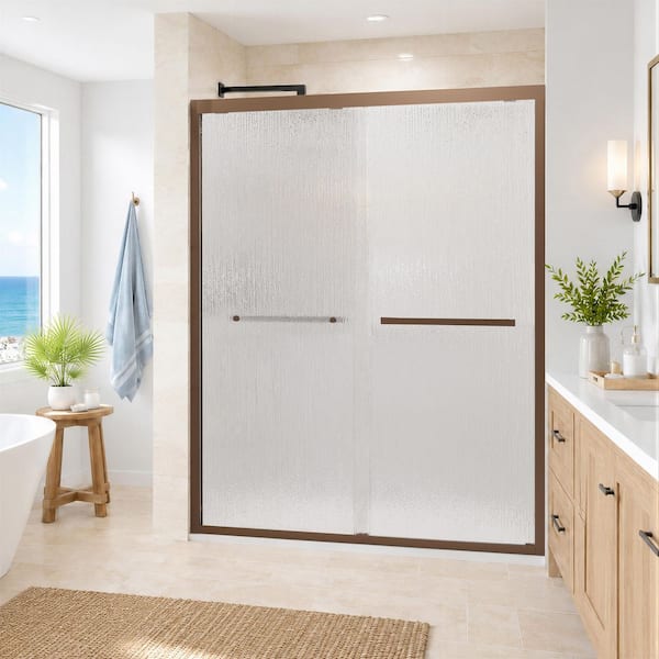 56-60 in. W x 76 in. H Double Sliding Framed Shower Door in Oil Rubbed Bronze with 8mm Nano-Coated Easy-Clean Rain Glass