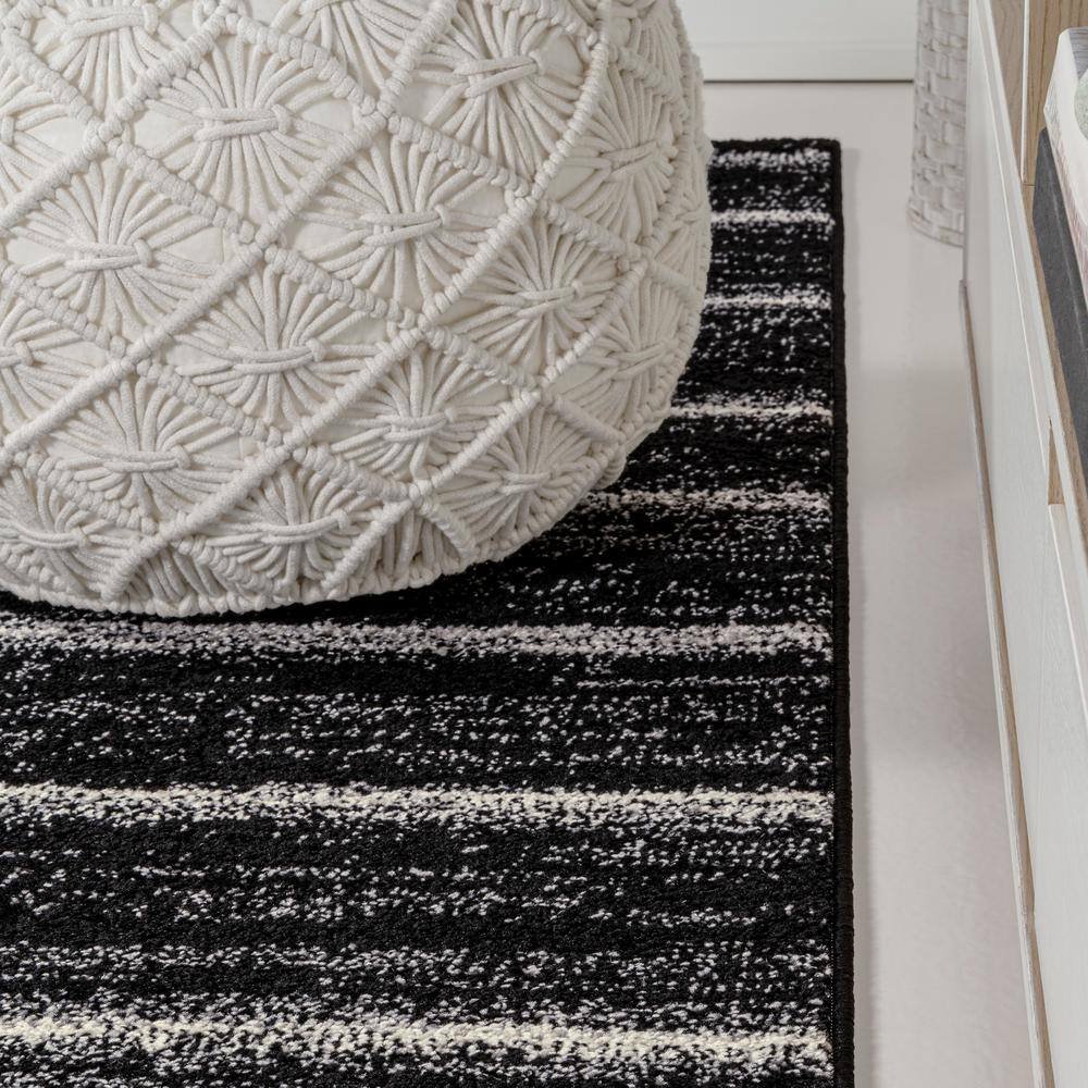 Williamsburg Minimalist Stripe Black and Cream Synthetic Rectangular Area Rug
