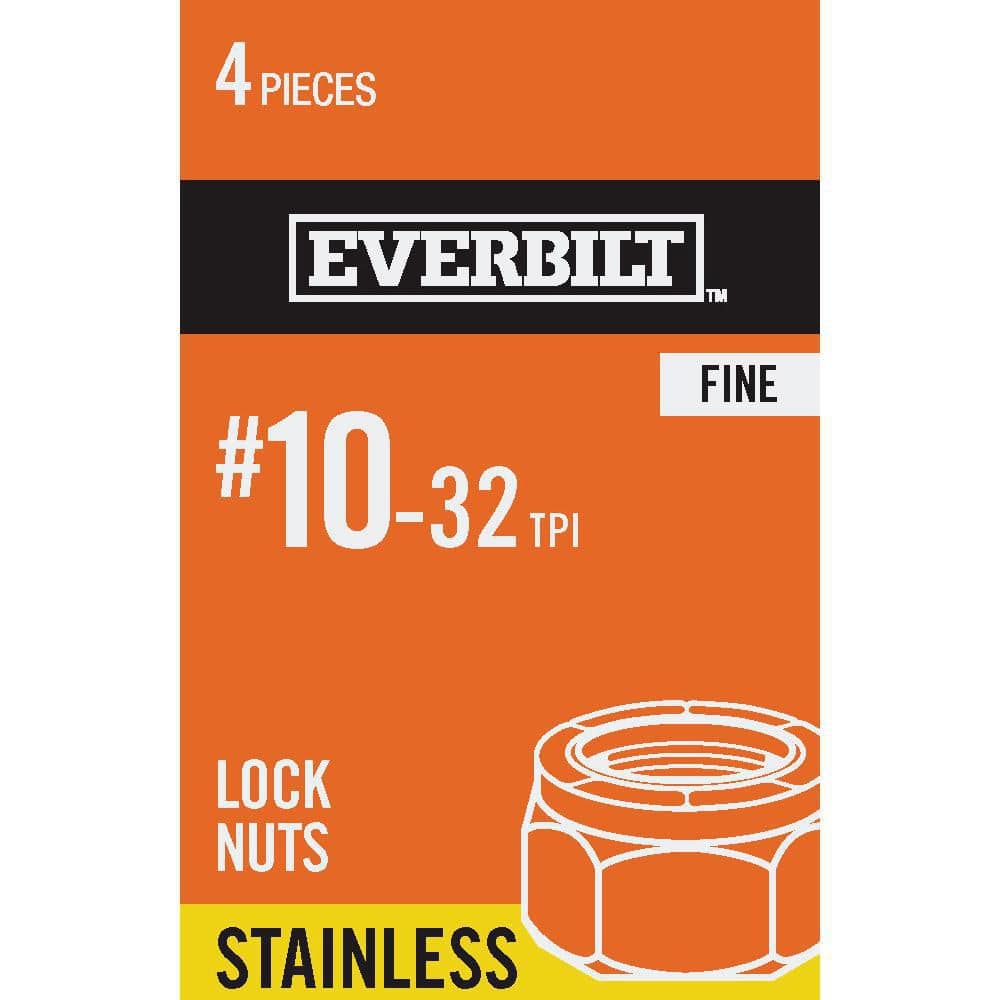 100-Pack #10-32 Nylon Insert Locknuts - 304 Stainless Steel Hex Lock Nuts, Vibration Resistant