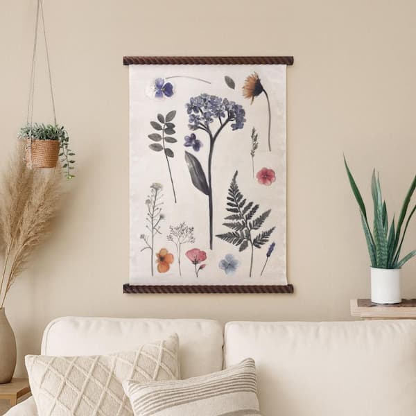 American Art Decor Spindle Tapestry Floral Wall Art-Blue, Yellow