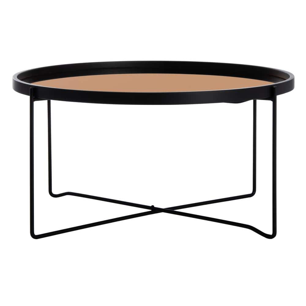 Ruby Round Rose Gold Glass and Black Wood Coffee Table