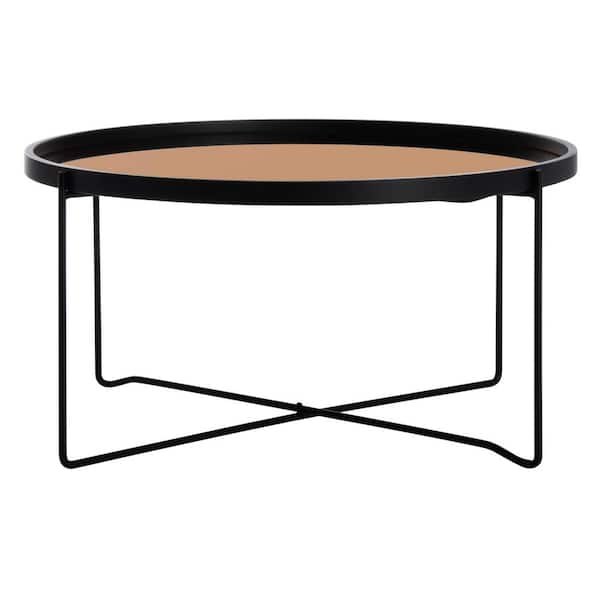 SAFAVIEH Ruby 29 in. Rose Gold/Black Round Coffee Table
