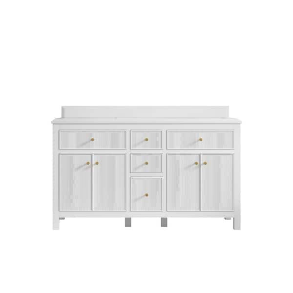 Willow Collections Sonoma 60 in. W x 22 in. D x 36 in. H Double Sink Bath Vanity in White with 1.5 in. White Qt. Top