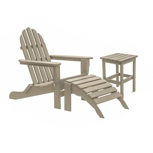 DUROGREEN Icon Weathered Wood Recycled Folding Plastic Adirondack Chair (3-Piece)