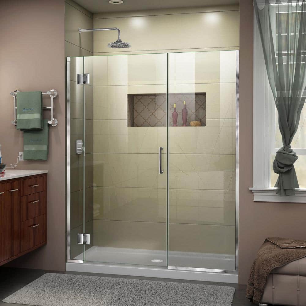 Unidoor-X 51" Frameless Clear Glass Hinged Shower Door with Black Hardware