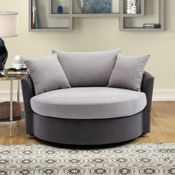 HOMEFUN Gray Mix Beige Swivel Micro Linen Fabric Upholstered