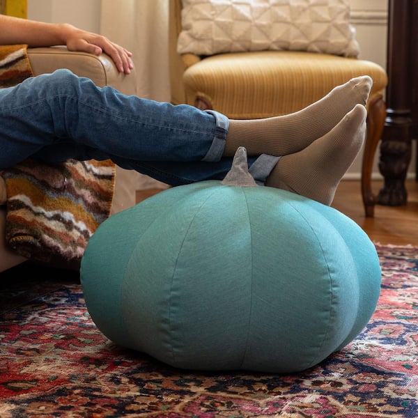 Pumpkin Luxurious Ottoman Breeze Green Sunbrella Fabric Indoor/Outdoor Pouf