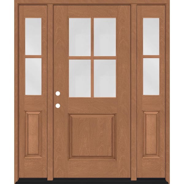 Steves & Sons Regency 64 in. x 80 in. 1/2-4Lite Clear Glass RH AutumnWheat Stain Mahogany Fiberglass Prehung Front Door w/Dbl 12in.SL