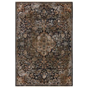 Amena Black/Dark Taupe 10 ft. x 14 ft. Medallion Area Rug