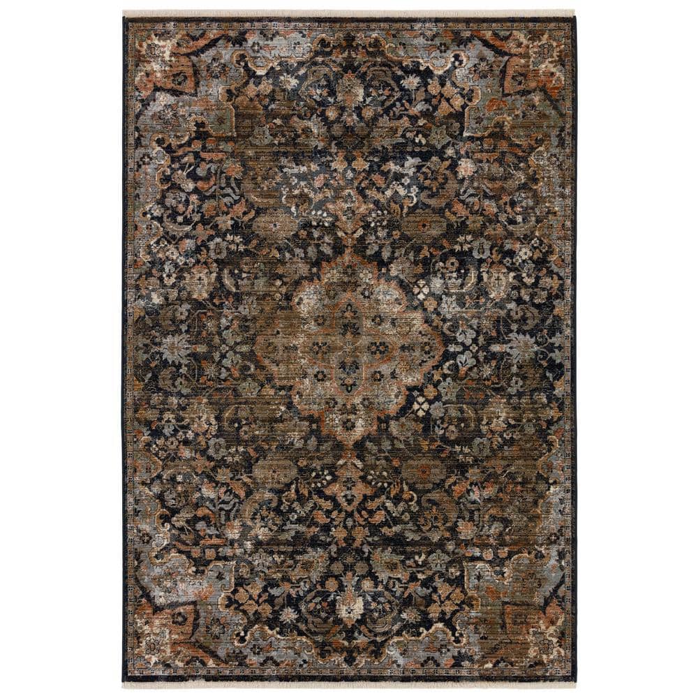 Amena Black and Dark Taupe 10' x 14' Synthetic Medallion Area Rug