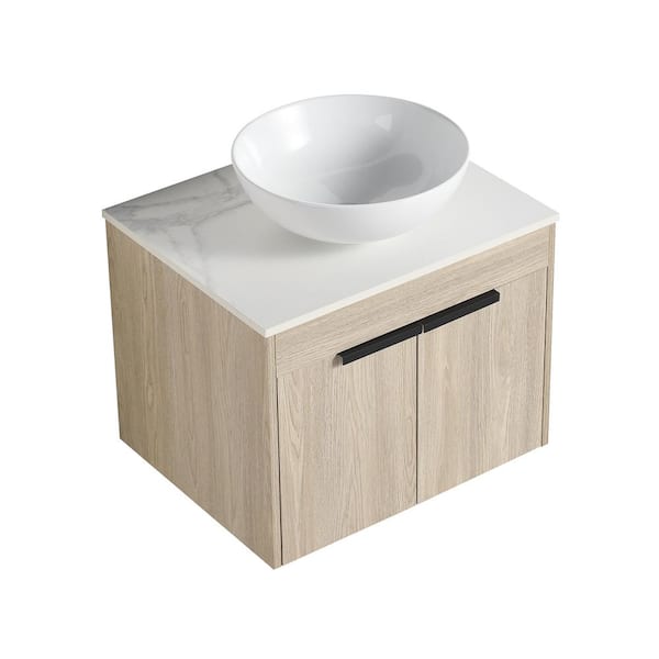 Satico 23.63 in. W x 18.90 in. D x 23.80 in. H Floating Wall-Mounted Bath Vanity in White Oak with Ceramic Top
