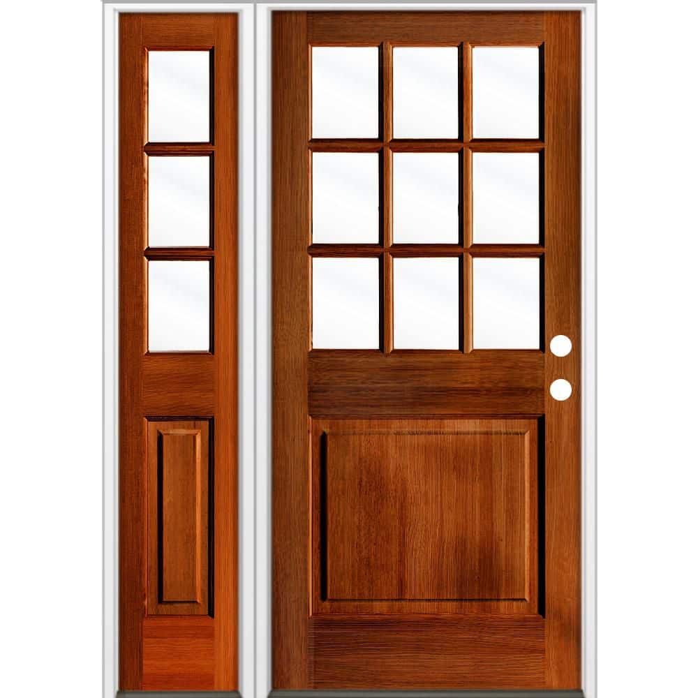 50 in. x 80 in. Farmhouse 9-Lite Clear Glass Left-Hand Red Chestnut Stain Hemlock Wood Prehung Front Door w/ LSL price history on PriceWatchPro