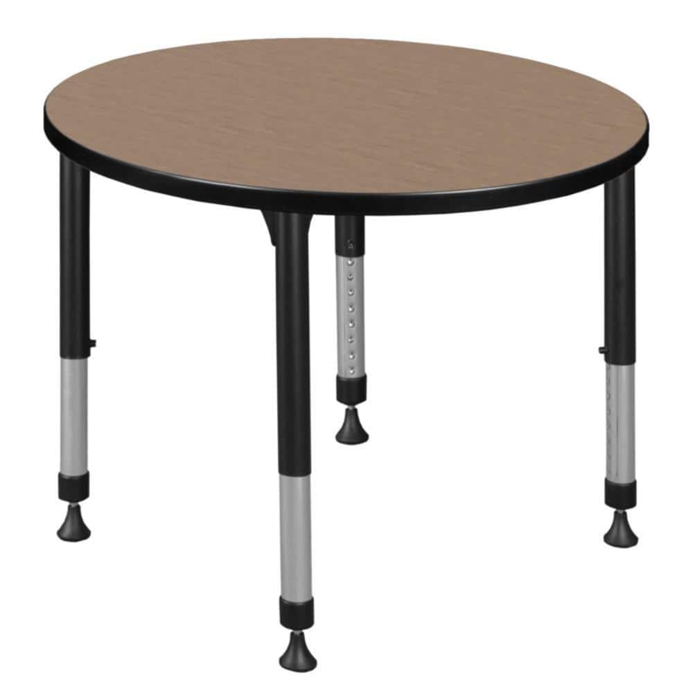 Kee 30 in. Round Noble Oak Height Adjustable Classroom Activity Table Desk with Black Base