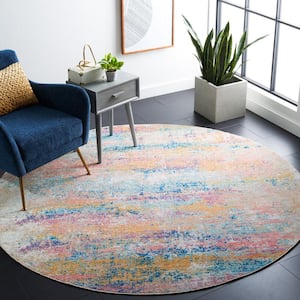 Sequoia Blue/Gold 7 ft. x 7 ft. Machine Washable Abstract Gradient Round Area Rug