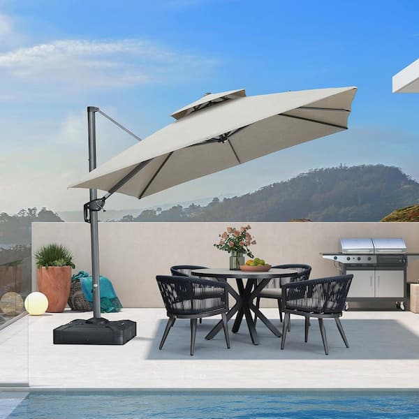 10 ft. Square Sunbrella Double Top Outdoor Aluminum 360° Rotation Cantilever Patio Umbrella in Taupe