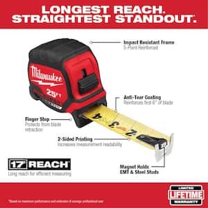 25 ft. x 1.3 in. W Blade Magnetic Tape Measure with 14 ft. Standout with Fastback Compact Folding Utility Knife