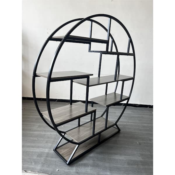 Eileen 63 in. Gray Round Wood Indoor Plant Stand w/ 8-Shelves Large Flower Bonsai Display Rack for Living Room, Balcony