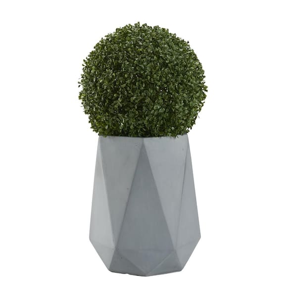 D&W Silks Indoor Artificial 28 in. Boxwood Ball In Geometric Planter