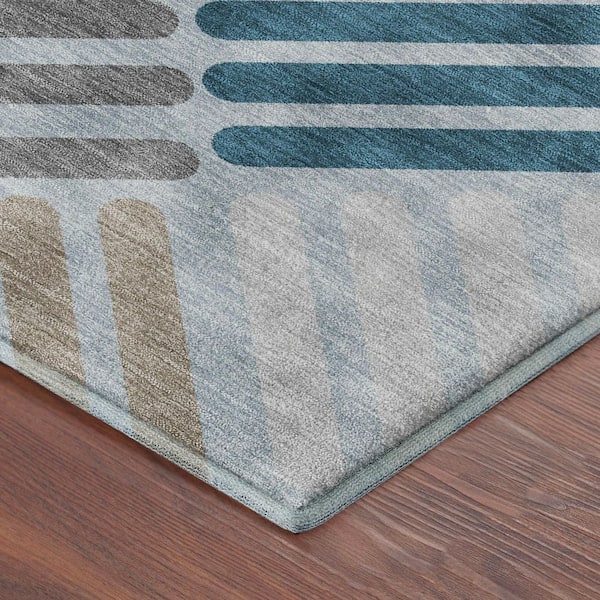 Mayfield Premium Machine Washable Abstract AMF2339 Teal 2 ft. x 7 ft. Runner Rug
