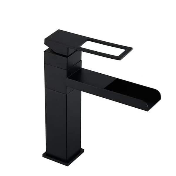 Single Handle Single Hole Waterfall Bathroom Faucet in Stainless Steel Matte Black