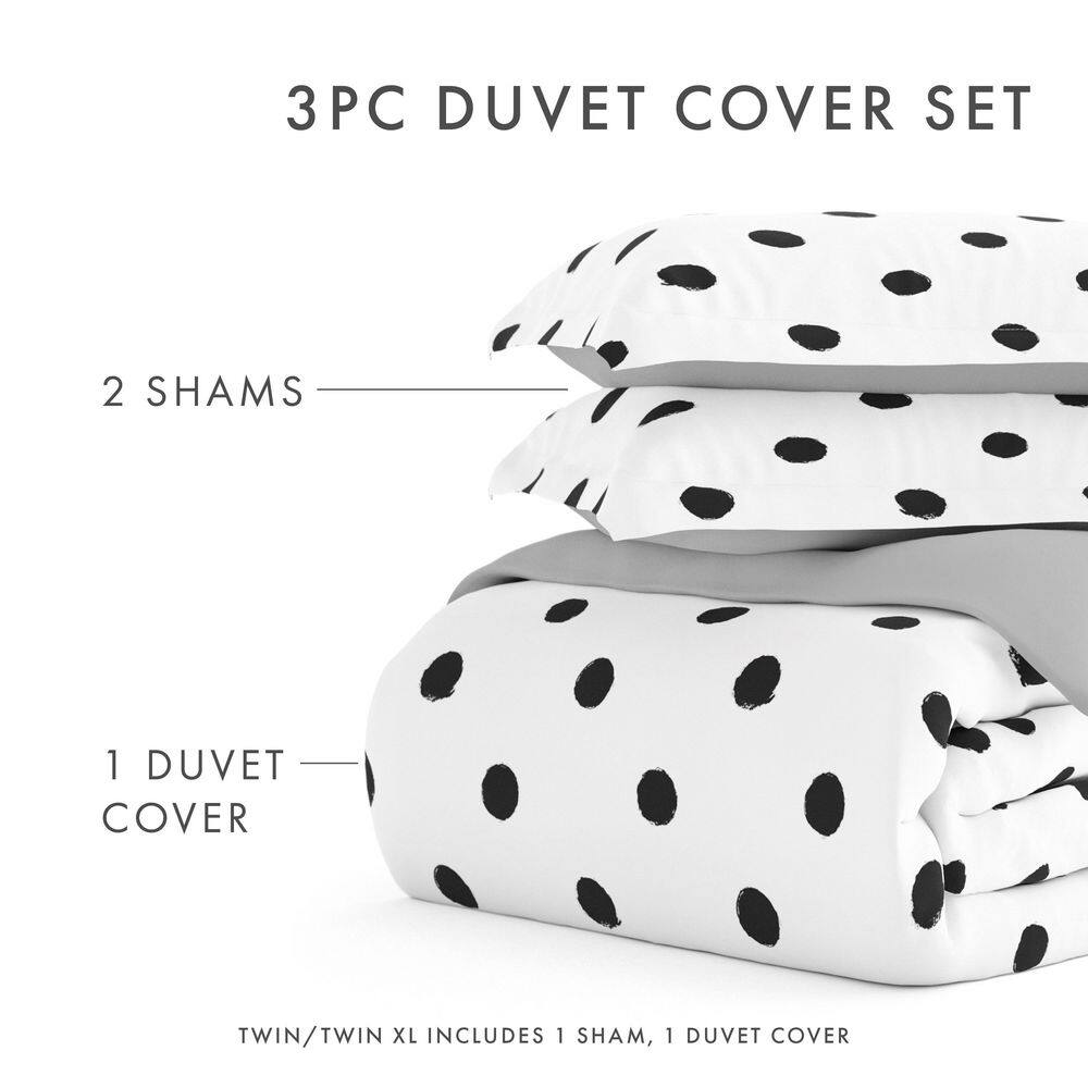 Light Gray and White Polkadot Twin Duvet Cover Set