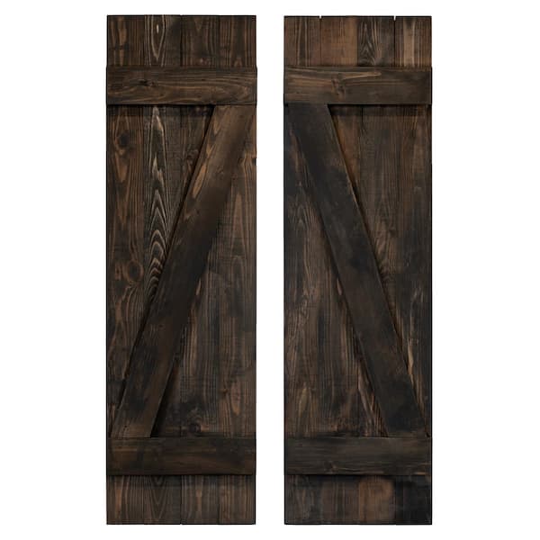 Dogberry Collections 14 in. x 36 in. Wood Z Board and Batten Shutters Pair in Slate Black