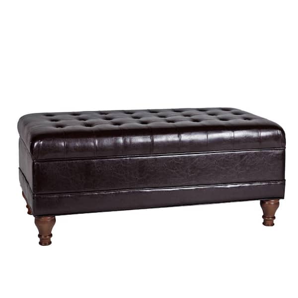 Benjara 43 in. Brown Backless Bedroom Bench with Button Tufted Lift Top Storage